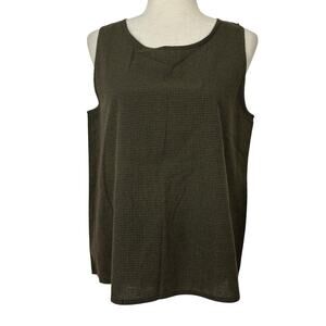 3 Potato Top Women S/M Brown Check Woven Lagenlook Artsy Earthy Sleeveless